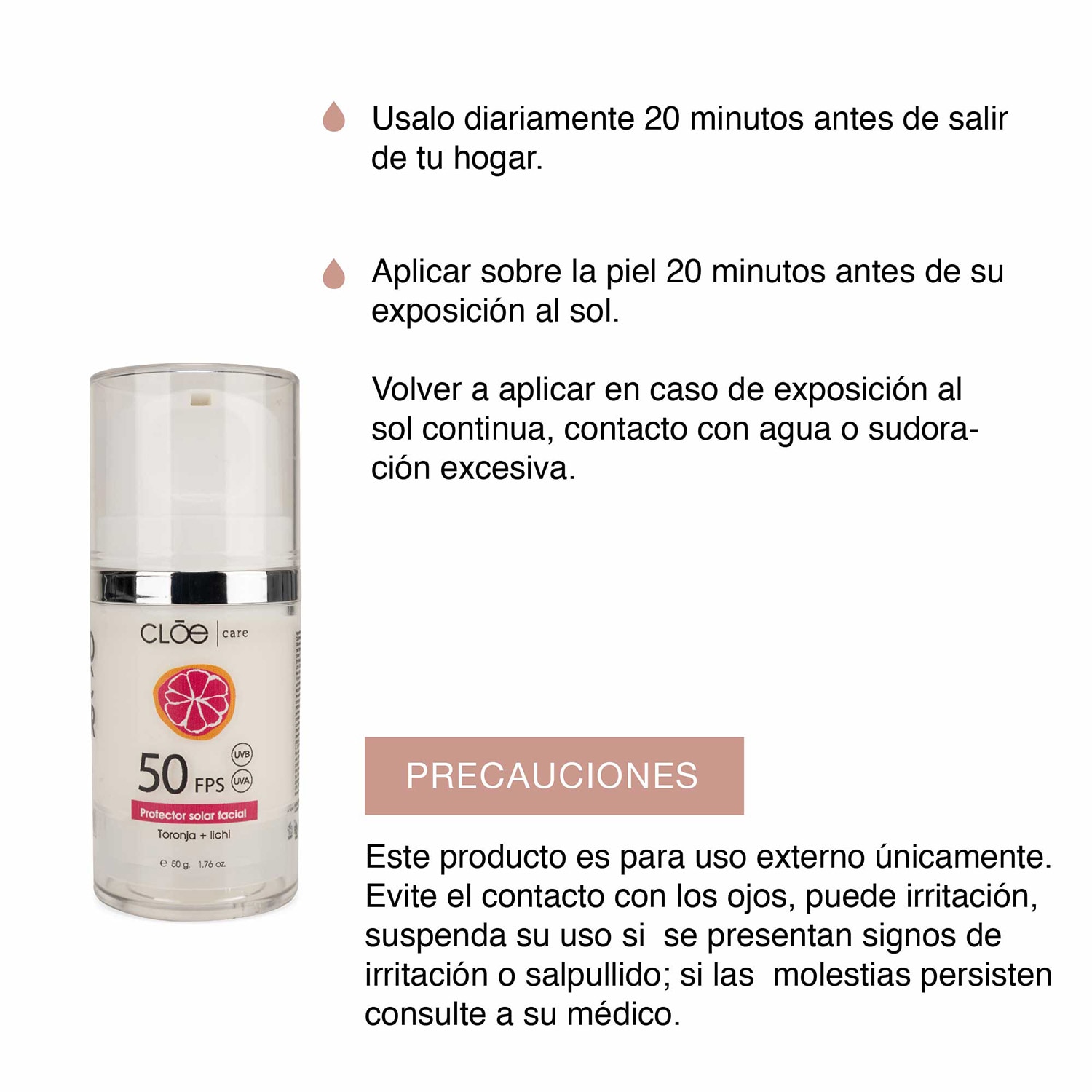 PROTECTOR SOLAR FACIAL 50 FPS + FILTROS UV CLOE CARE (PROTECTOR SOLAR FACIAL FPS 50)